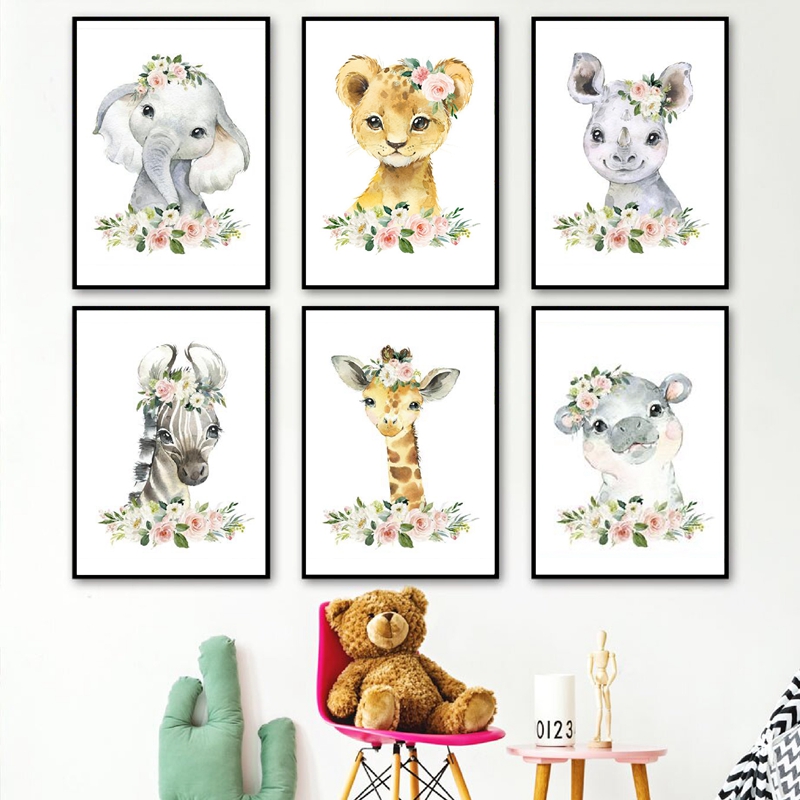Baby Nursery Jungle - Impressions sur toile d'animaux de la