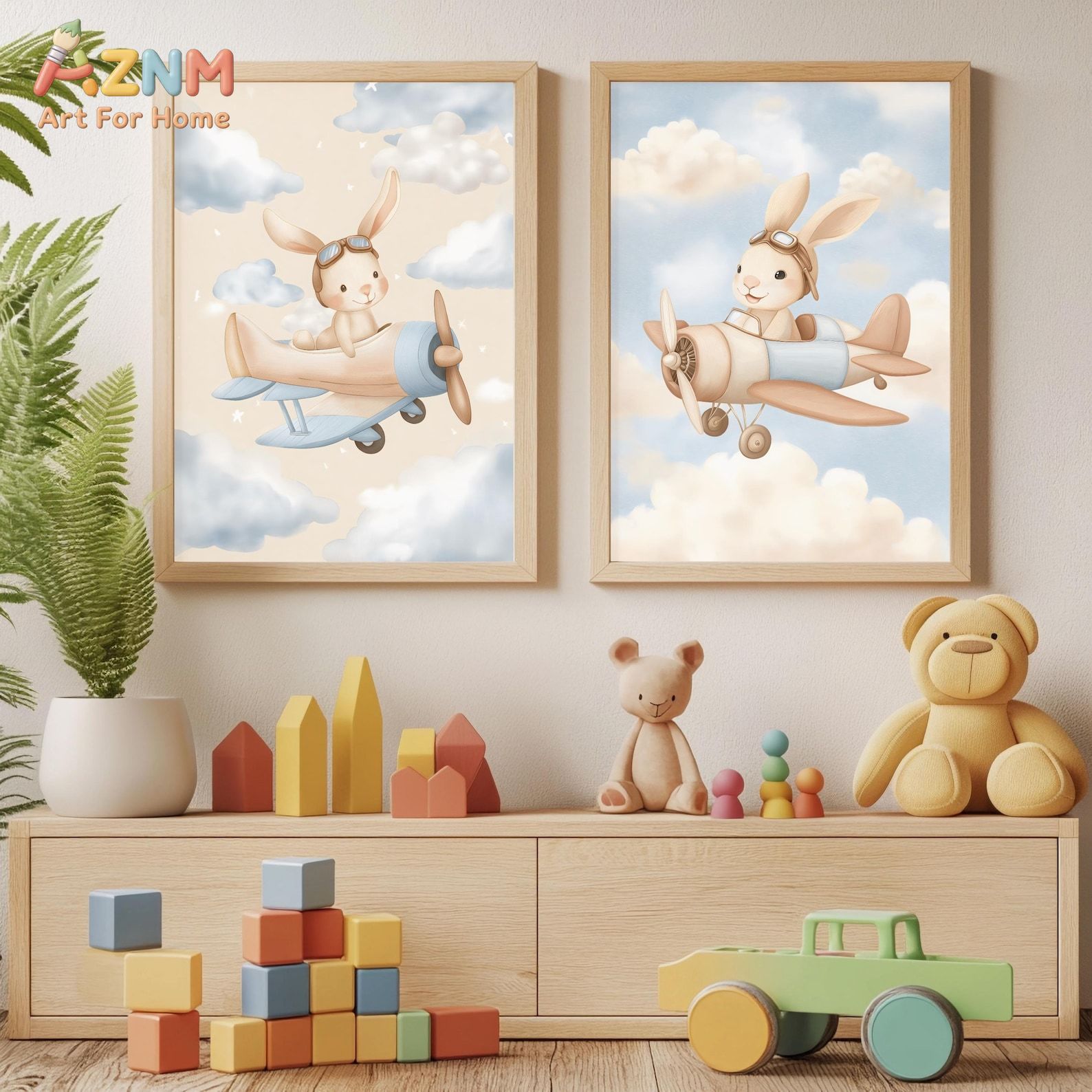 Baby Nursery Animal Theme - Lot de 2 tableaux muraux Lapin