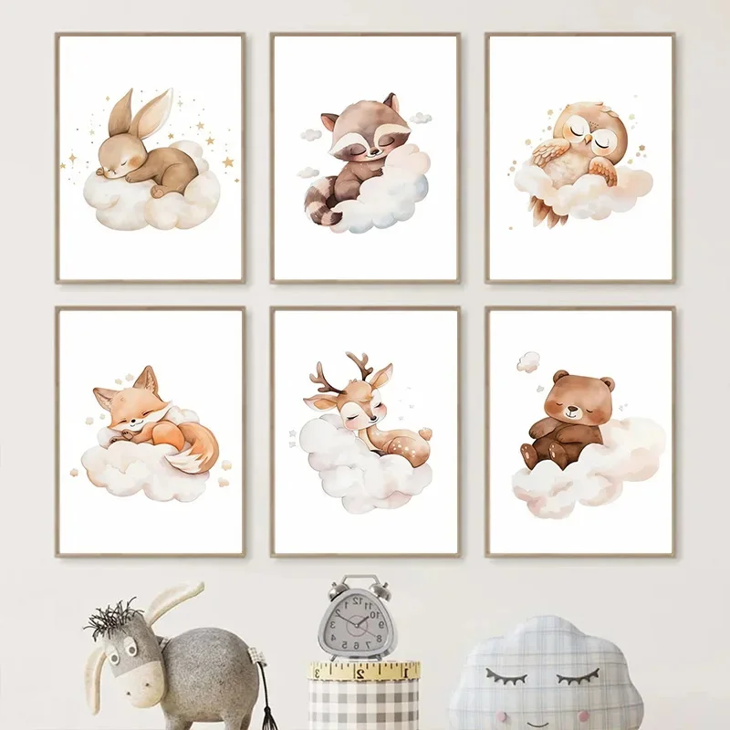 Baby Nursery Frames - Dessin animé nuage Animal toile peinture