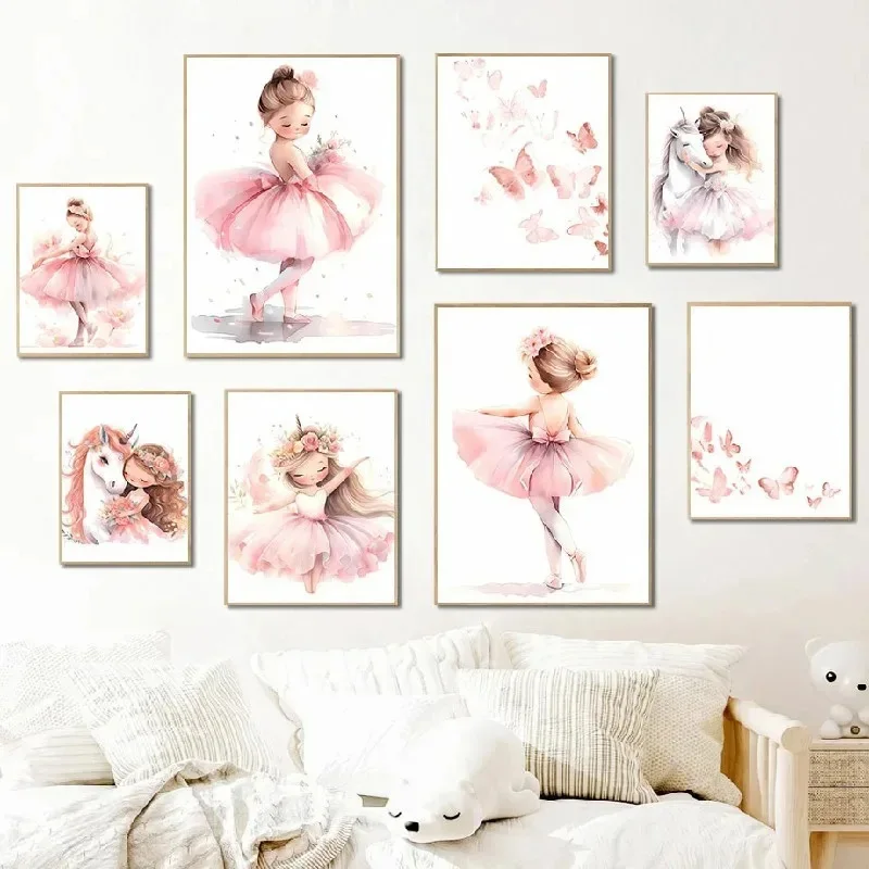 Baby Nursery Frames - Affiche de ballerine rose, licorne, papillon,