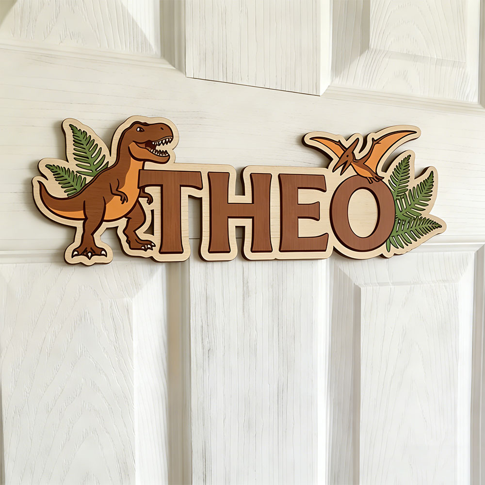 Baby Nursery Decor - Panneau personnalisé avec nom de dinosaure