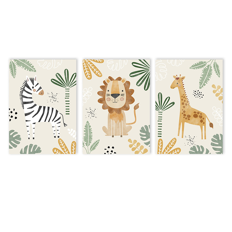 Baby Nursery Jungle - (Sans cadre, 3 pièces) - Tableau