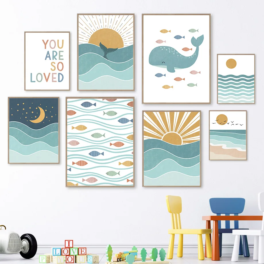 Baby Boy Nursery Quotes - Poisson baleine mouette lever du soleil