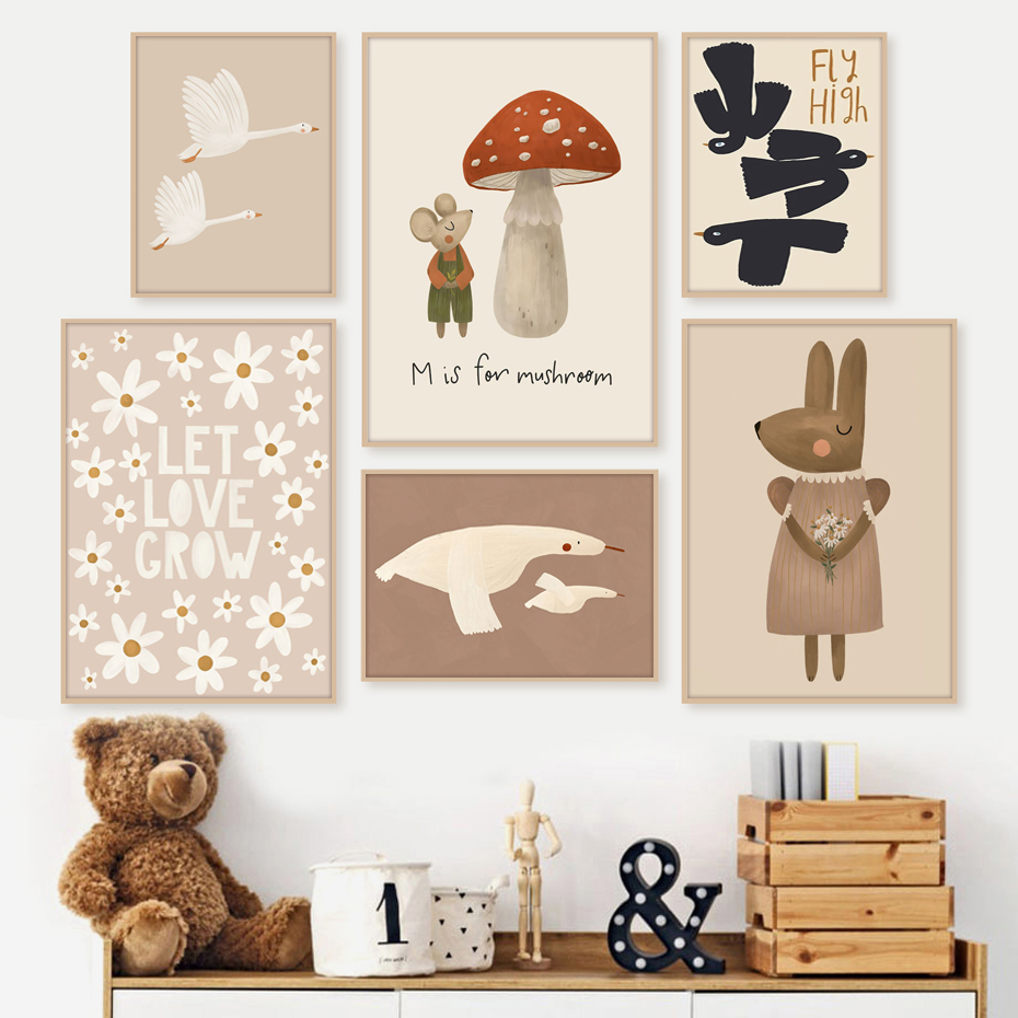 Baby Nursery Frames - Affiches de dessin animé Boho lapin