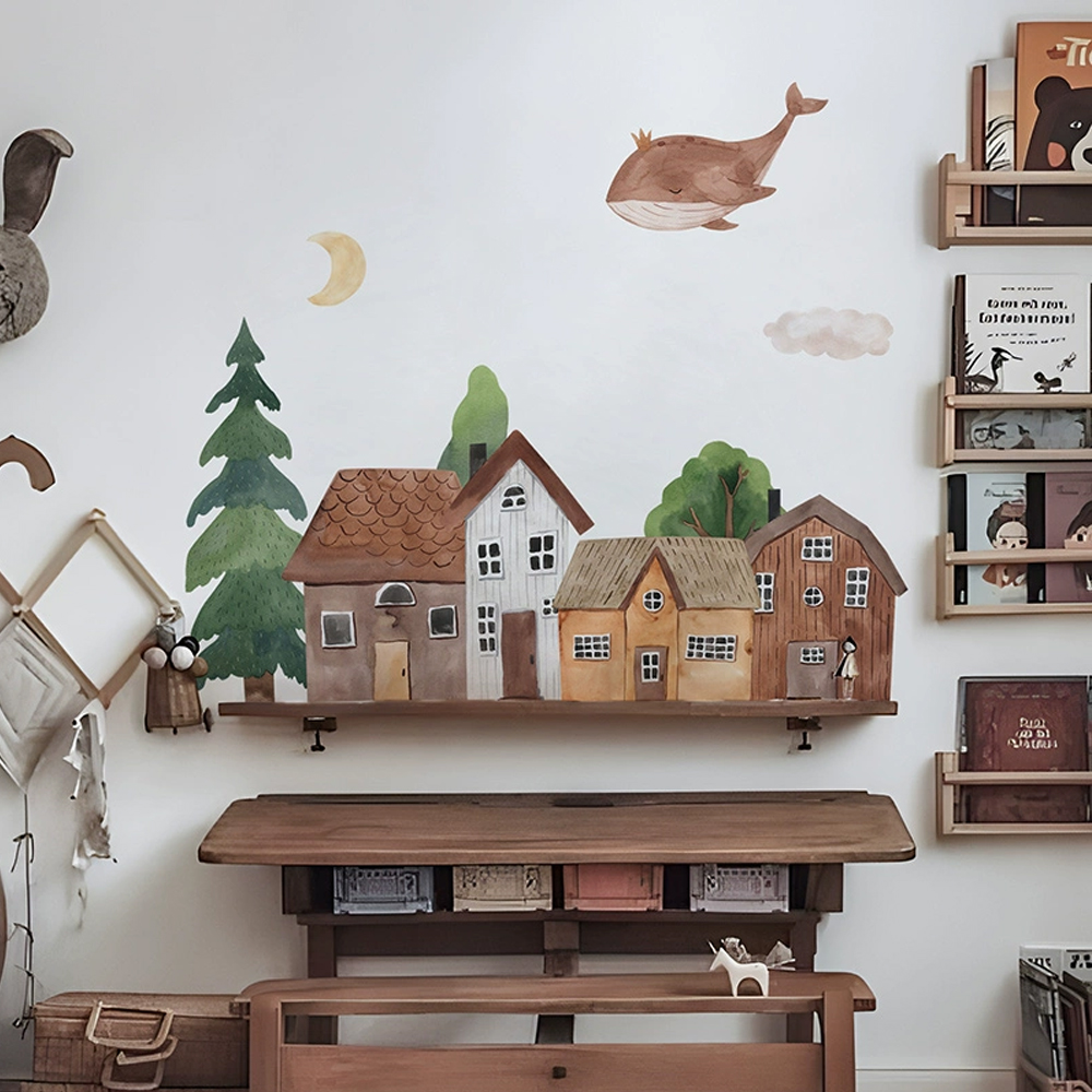 Baby Nursery Wall Decor - Tissu dessin animé forêt Vintage ville